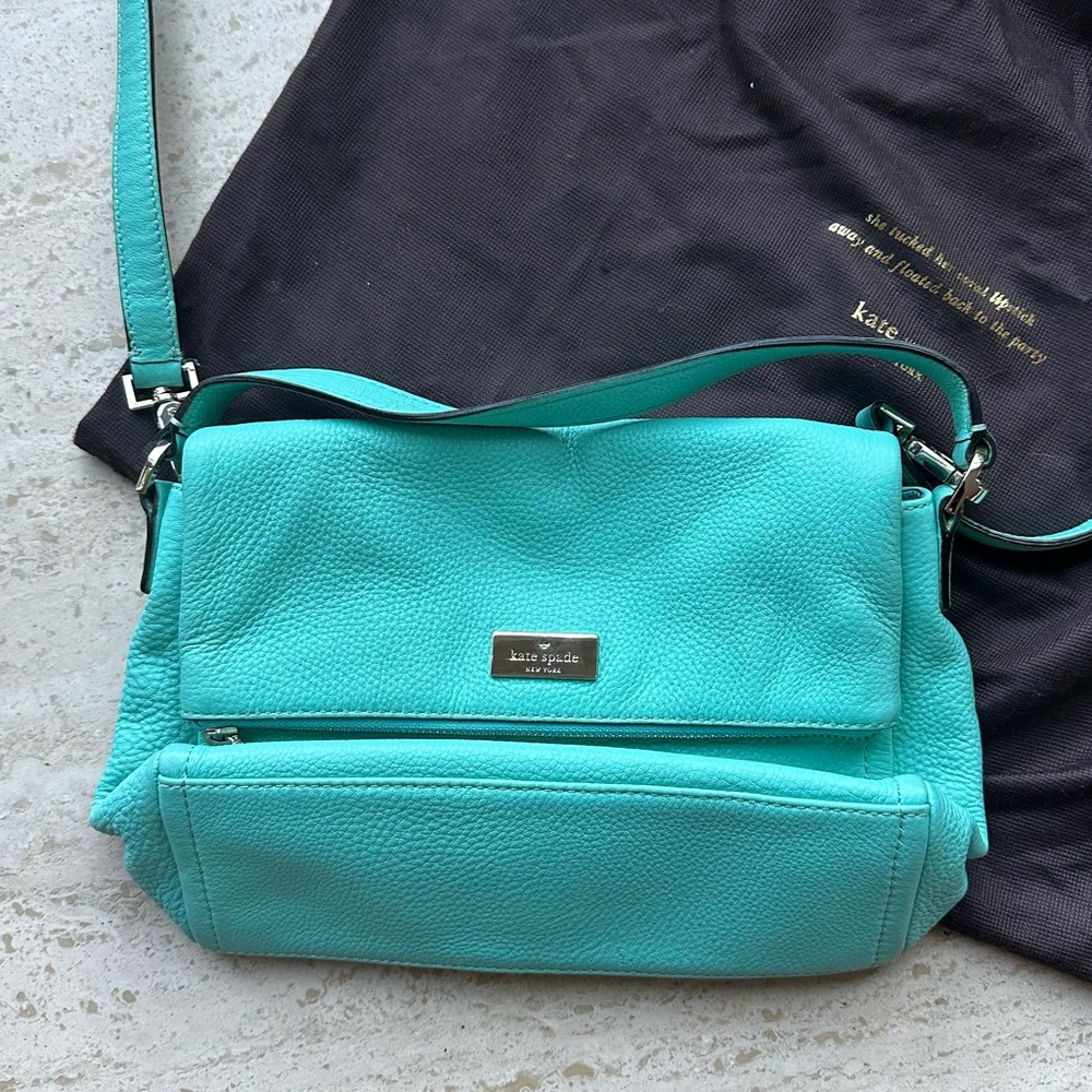 Kate Spade Teal Blue Green Fold Over Messenger Bag Crossbody Handbag w/ Dustbag